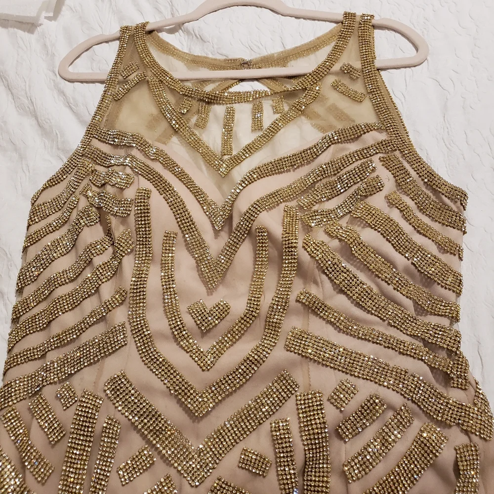 PARTY GOLD LONG DRESS WITH RHINESTONE SIZE 2XL - Picture 15 of 16